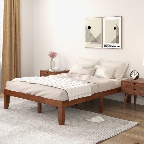 Gymax 14'' Full Size Wooden Platform Bed Frame w/ Strong Slat Support Brown Cherry