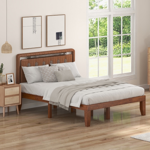 Gymax 14'' Full Size Wooden Platform Bed Frame w/ Strong Slat Support Brown Cherry