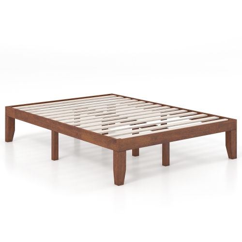 Gymax 14'' Full Size Wooden Platform Bed Frame w/ Strong Slat Support Brown Cherry