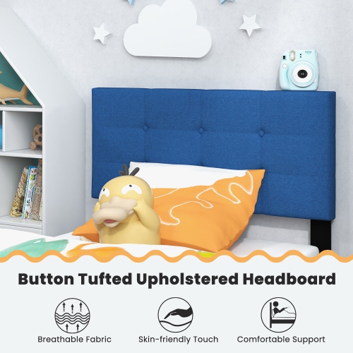 Gymax Twin Upholstered Platform Bed Mattress Foundation Button Tufted Headboard