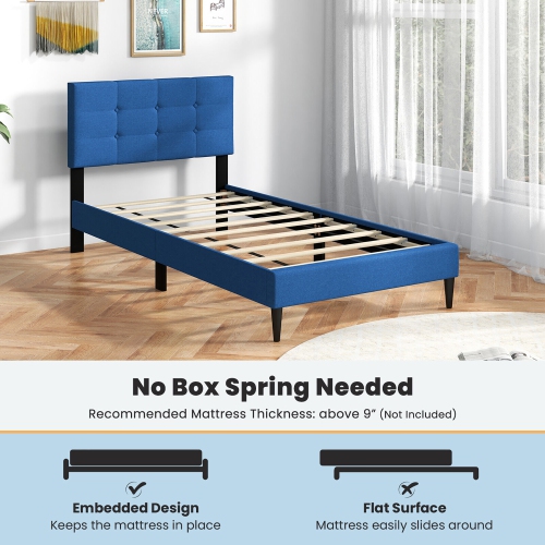 Gymax Twin Upholstered Platform Bed Mattress Foundation Button Tufted Headboard
