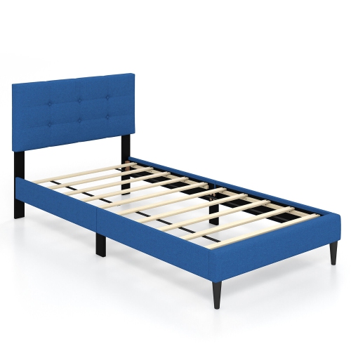 Gymax Twin Upholstered Platform Bed Mattress Foundation Button Tufted Headboard