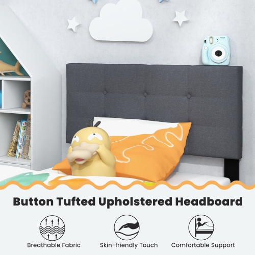 Gymax Twin Upholstered Platform Bed Mattress Foundation Button Tufted Headboard