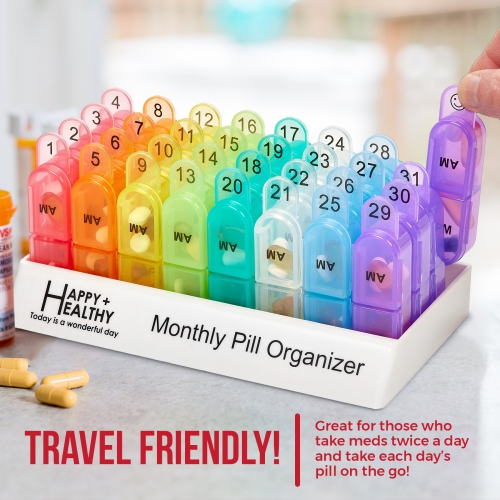 Monthly Pill Organizer 2 Times a Day, 30 Day Pill Box AM PM, Morning and Night One Month Pill Box Organizer with Daily Removable 31 Day Pill