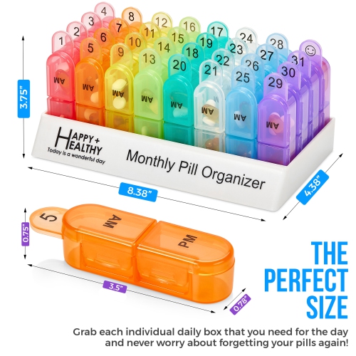 Monthly Pill Organizer 2 Times a Day, 30 Day Pill Box AM PM, Morning and Night One Month Pill Box Organizer with Daily Removable 31 Day Pill