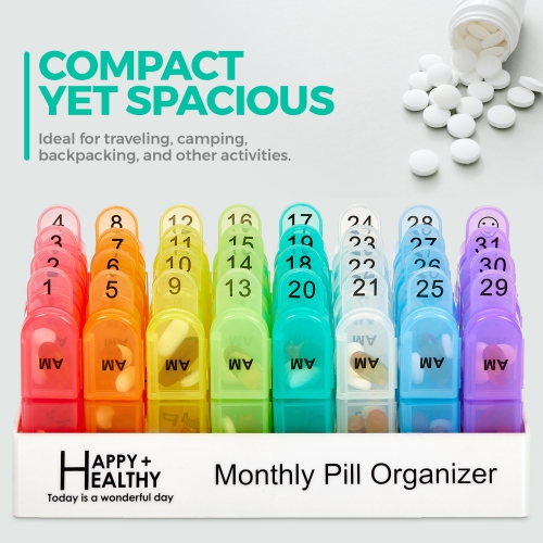 Monthly Pill Organizer 2 Times a Day, 30 Day Pill Box AM PM, Morning and Night One Month Pill Box Organizer with Daily Removable 31 Day Pill