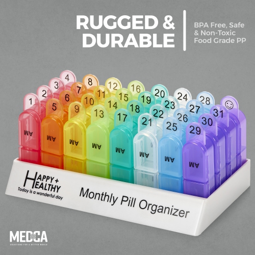 Monthly Pill Organizer 2 Times a Day, 30 Day Pill Box AM PM, Morning and Night One Month Pill Box Organizer with Daily Removable 31 Day Pill