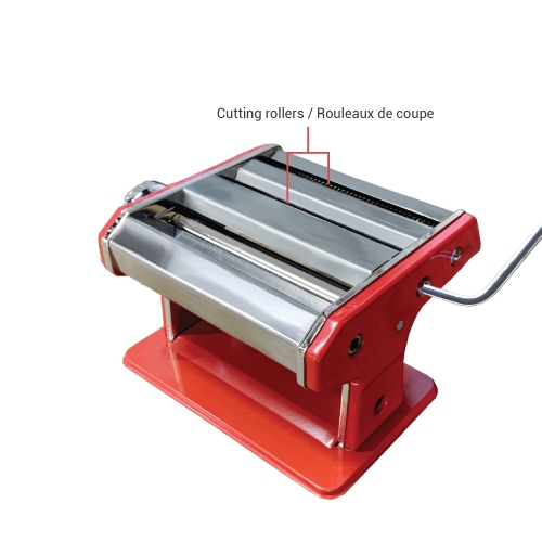 JS Gourmet - machine à pâtes manuelle en acier inoxydable, 2 rouleaux de coupe réglables, rouge