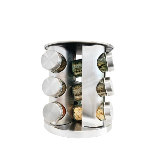 JS Gourmet - Ensemble de 12 pots d'épices avec support rotatif en acier inoxydable