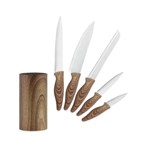 JS Gourmet - Knife Set with Universal Storage Block, Stainless Steel Blade, Brown