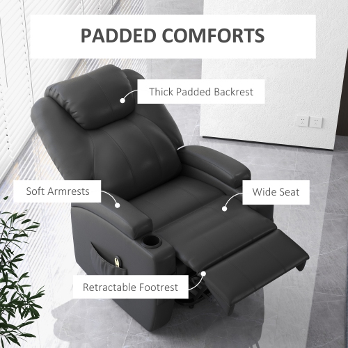 HOMCOM Power Lift Recliner Chair for Elderly, PU Leather Lift Chair with Footrest, Remote Control, Side Pockets and Cup Holders, Reclining Sofa for