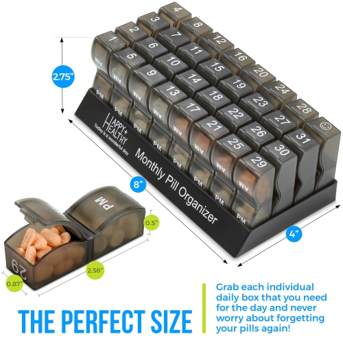 Monthly Pill Organizer - Am/Pm Daily Pill Organizer 32 Compartments for Each Day, Pill Dispenser and Dispenser Caddy That Helps You Organize Your
