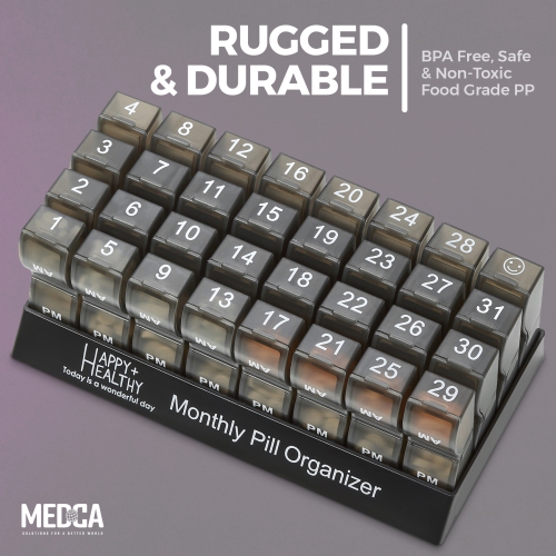 Monthly Pill Organizer - Am/Pm Daily Pill Organizer 32 Compartments for Each Day, Pill Dispenser and Dispenser Caddy That Helps You Organize Your