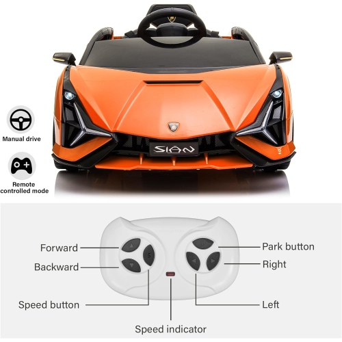 Voltz Toys – jouet porteur 12 V pour enfants, Lamborghini SIAN officiel sous licence, voiture électrique alimentée par piles avec télécommande,