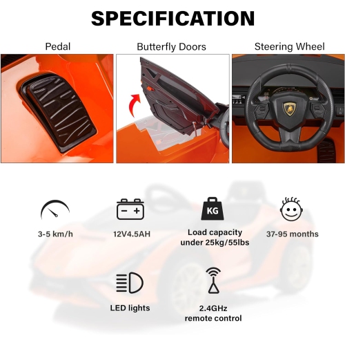 Voltz Toys – jouet porteur 12 V pour enfants, Lamborghini SIAN officiel sous licence, voiture électrique alimentée par piles avec télécommande,