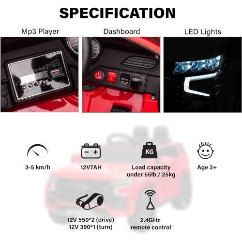 Voltz Toys Ride on Car, 12V Licensed Chevrolet Tahoe Kids Ride on Car with Remote Control, LED Lights, Horn and Music, Battery Powered Electric