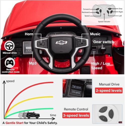Voltz Toys Ride on Car, 12V Licensed Chevrolet Tahoe Kids Ride on Car with Remote Control, LED Lights, Horn and Music, Battery Powered Electric