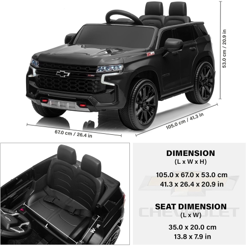 Voltz Toys Ride on Car, 12V Licensed Chevrolet Tahoe Kids Ride on Car with Remote Control, LED Lights, Horn and Music, Battery Powered Electric