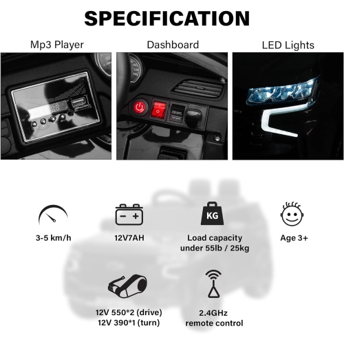 Voltz Toys Ride on Car, 12V Licensed Chevrolet Tahoe Kids Ride on Car with Remote Control, LED Lights, Horn and Music, Battery Powered Electric