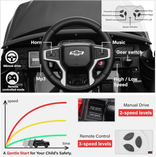 Voltz Toys Ride on Car, 12V Licensed Chevrolet Tahoe Kids Ride on Car with Remote Control, LED Lights, Horn and Music, Battery Powered Electric