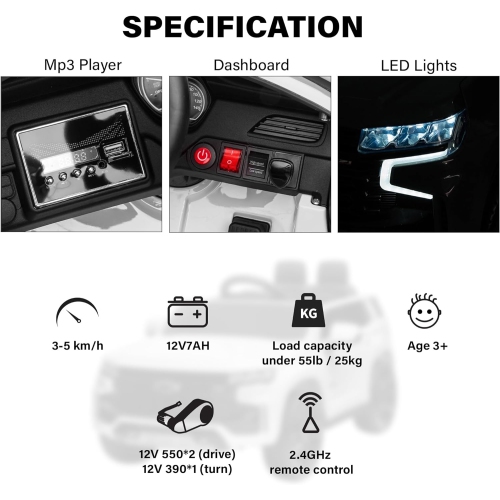 Voltz Toys Ride on Car, 12V Licensed Chevrolet Tahoe Kids Ride on Car with Remote Control, LED Lights, Horn and Music, Battery Powered Electric