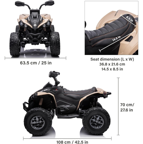 Voltz Toys ATV Ride-on Toy Car for Kids, 24V Licensed Can-Am Renegade Off-Road Battery Powered Electric Truck with LED Lights, and MP3 Player