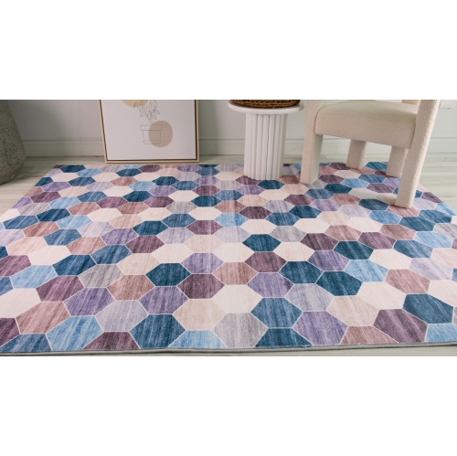 Rug Branch Modern Checkered Geometric Purple Cream Indoor Soft Area Rug