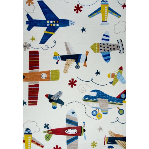 Image 1 of 7.. Rug Branch Kids Airplane Soft Playmat Cream Indoor Soft Area Rug