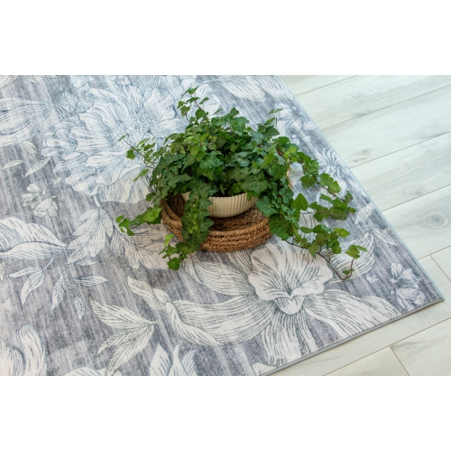 Tapis d'intérieur doux moderne à motif floral beige Rug Branch, gris
