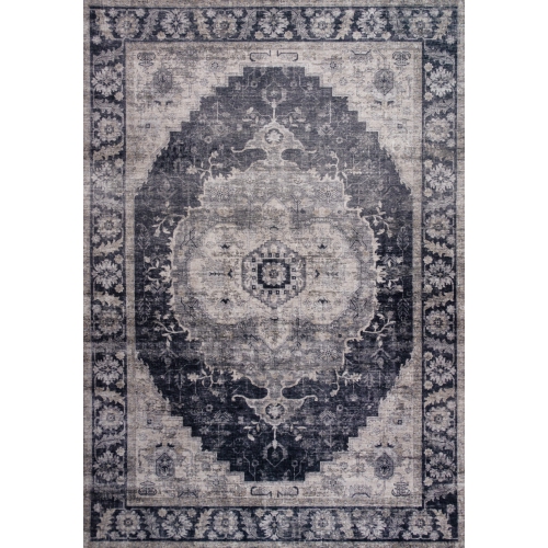 Image 1 of 7.. Rug Branch Vintage Traditional Distressed Black Grey Indoor Soft Area Rug