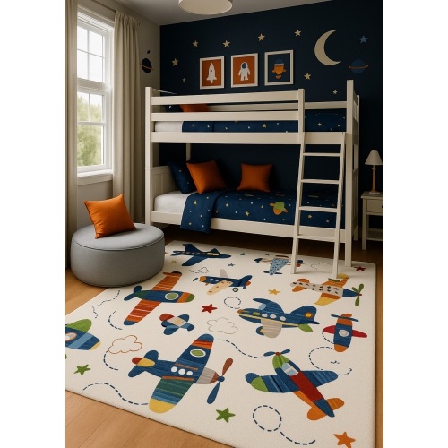 Rug Branch Kids Airplane Soft Playmat Cream Indoor Soft Area Rug