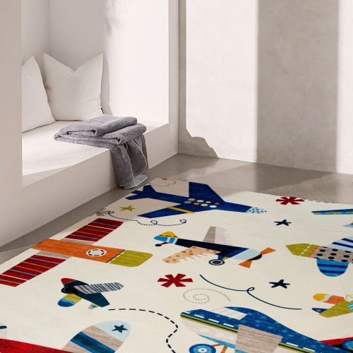 Rug Branch Kids Airplane Soft Playmat Cream Indoor Soft Area Rug