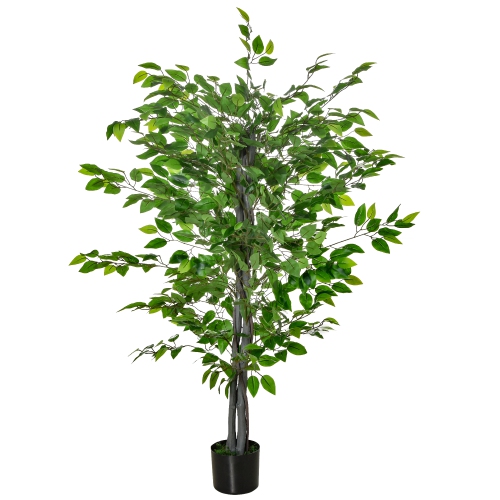 HOMCOM  4.5Ft Ficus Artificial Tree With Realistic Leaves, Tall Fake Plant In Pot for Home Office Indoor Outdoor Decor In Green