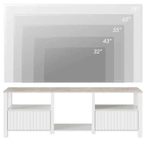 WAMPAT LED TV Stand for 75 Inches, White Entertainment Center for 80 inch TV Media Console Table with 5 Storage for Living Room Bedroom, 70''