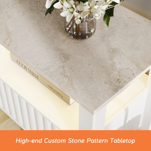 WAMPAT LED TV Stand for 75 Inches, White Entertainment Center for 80 inch TV Media Console Table with 5 Storage for Living Room Bedroom, 70''