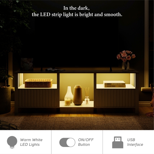 WAMPAT LED TV Stand for 75 Inches, White Entertainment Center for 80 inch TV Media Console Table with 5 Storage for Living Room Bedroom, 70''