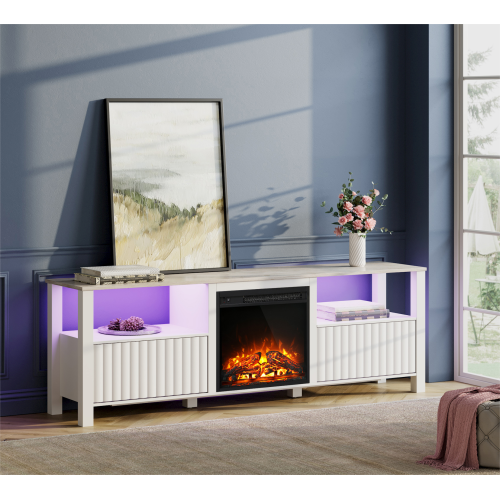 Meuble pour téléviseur WAMPAT avec foyer pour téléviseur de 75 po avec éclairage DEL RVB à 16 couleurs, 70 po