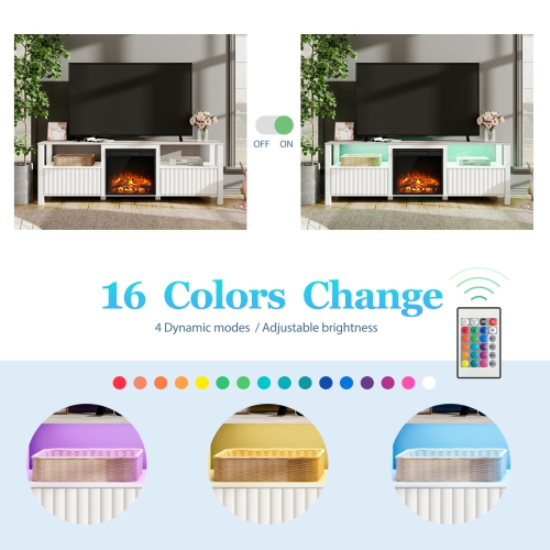 Meuble pour téléviseur WAMPAT avec foyer pour téléviseur de 75 po avec éclairage DEL RVB à 16 couleurs, 70 po