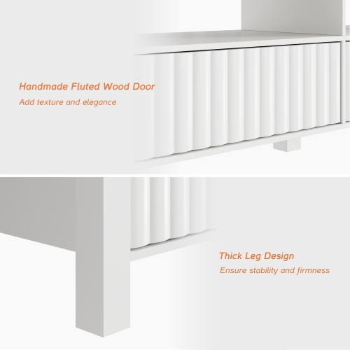 WAMPAT Fireplace TV Stand for 75 Inch TV with Blue/Yellow LED Light, White Entertainment Center Modern TV Console Table, 70 Inch