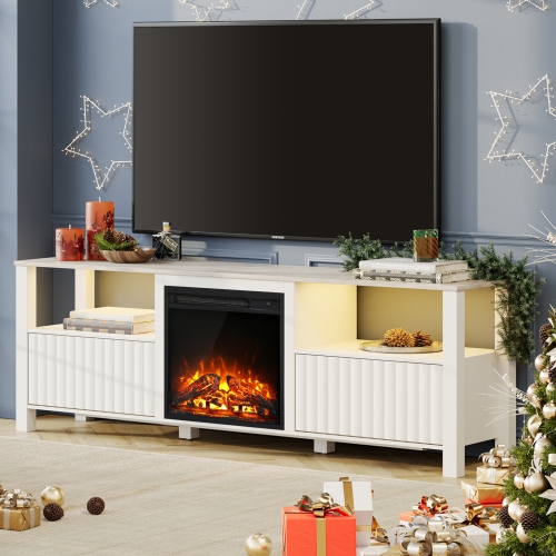 WAMPAT  White Fireplace Tv Stand for 75 Inch Tv, 70"
