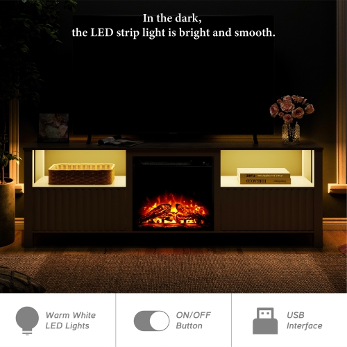 WAMPAT White Fireplace TV Stand for 75 Inch TV, 70"