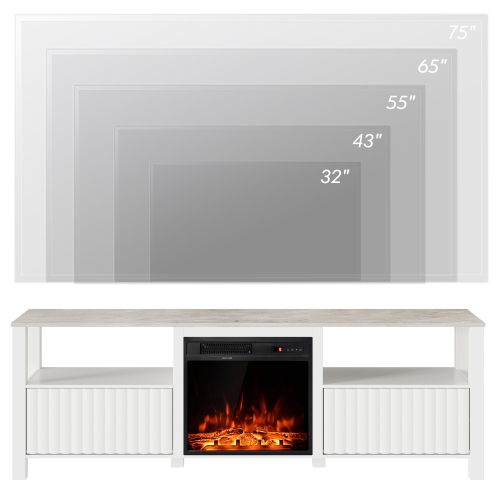 WAMPAT White Fireplace TV Stand for 75 Inch TV, 70"