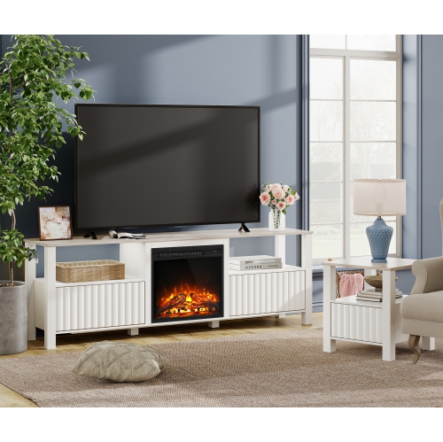 WAMPAT White Fireplace TV Stand for 75 Inch TV, 70"