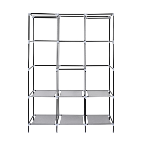 Garde-robe portatif avec 2 tringles, garde-robe en tissu non tissé et range-placard avec tablette de rangement et pochette latérale