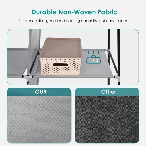 Portable Wardrobe Clothes Bedroom and Closet Organizers,Storage Shelves Non-Woven Fabric Cover with Hanging Rod and Side Pocket