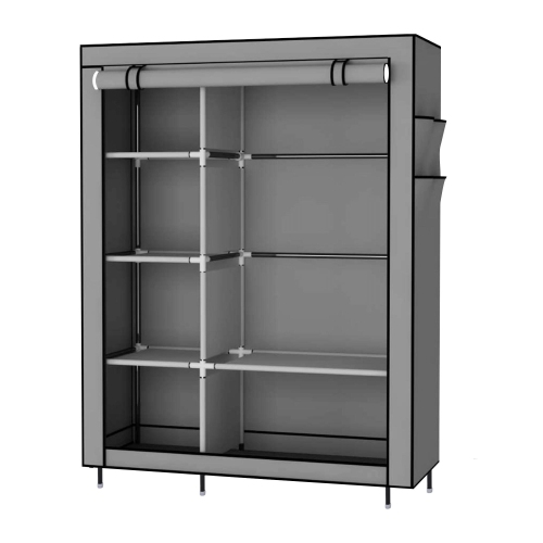 Portable Wardrobe Clothes Bedroom and Closet Organizers,Storage Shelves Non-Woven Fabric Cover with Hanging Rod and Side Pocket