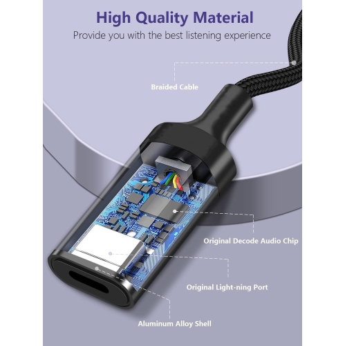 NIERBO USB C to Lightning Audio Adapter Cable USB Type C Male to Lightning HiFi Audio Female Headphones Converter Fit with iPhone 15 Pro Max, iPad