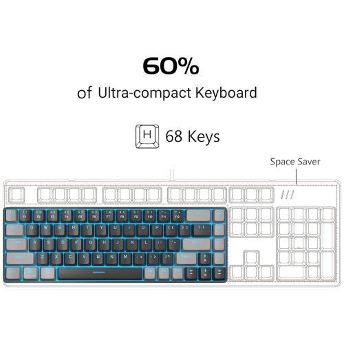 Portable 60% Mechanical Gaming Keyboard, LED Backlit Compact 68 Keys Mini Wired Office Keyboard with Red Switch for Windows Laptop PC Mac - Black/Grey