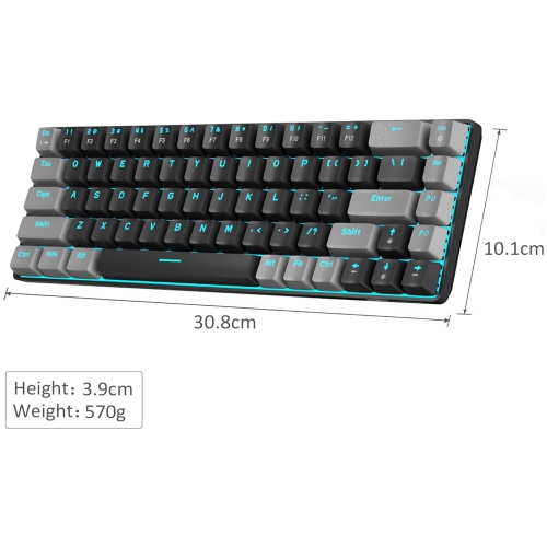 Portable 60% Mechanical Gaming Keyboard, LED Backlit Compact 68 Keys Mini Wired Office Keyboard with Red Switch for Windows Laptop PC Mac - Black/Grey