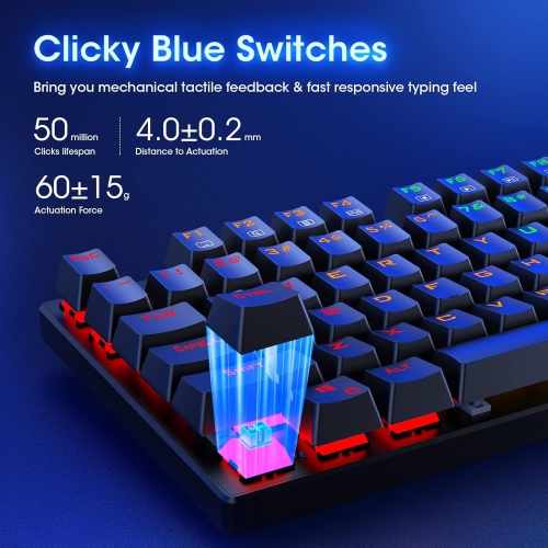 NIERBO RGB 104 Keys Ultra-Slim Rainbow LED Backlit USB Wired Keyboard with Blue Switches, Durable ABS Keycaps/Anti-Ghosting/Spill-Resistant for PC